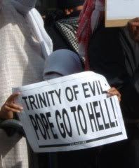 Pope go to Hell placard