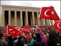 Secular Turks waving Turkey flag
