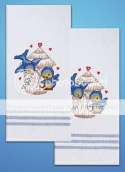 Stamped Kitchen Guest Towels for Embroidery Blue Birds 021465129358 