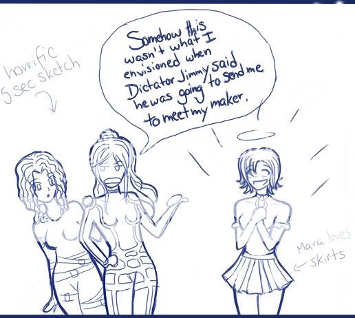 Mara, Aurora, and Future Libby humor sketch